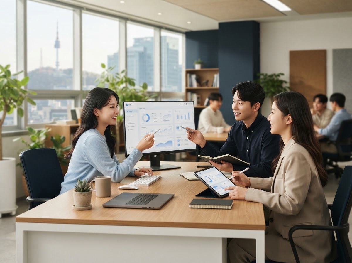 Onda AI Trading 팀이 데이터 모델을 검토하는 모습